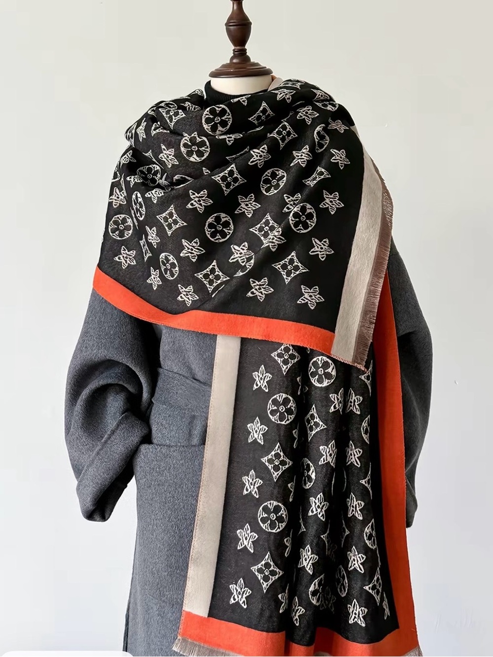 Soft Beautiful Black & Orange Scarf
